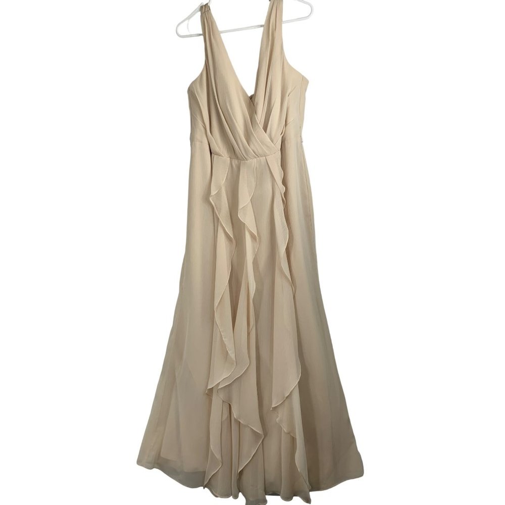 Vera Wang White Bridesmaid Dress Size 16 NWOT No Belt Cascade Ruffle beige 6746